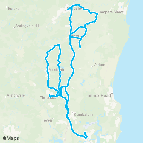 School buses Ballina to Bangalow, Newrybar, Fernleigh and Teven-Tintenbar Schools map