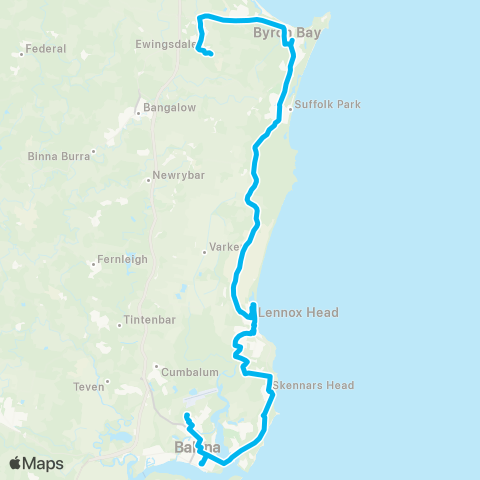 School buses N Ballina to Cape Byron Steiner School map