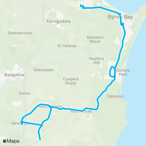 School buses Byron Bay to Byron Community via Newrybar and Suffolk Pk map