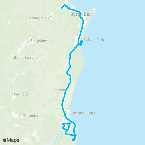 School buses Byron Bay to Xavier Catholic via Broken Head and Lennox Head map