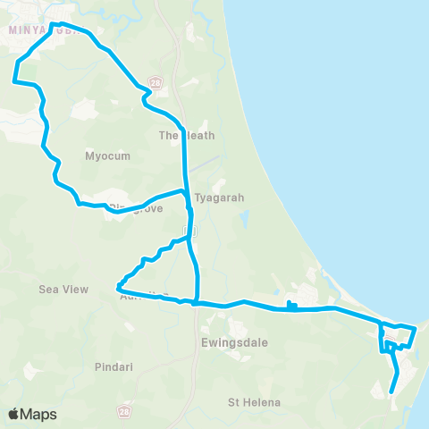 School buses Byron Bay to Byron Bay Schools via Ewingsdale and Mullumbimby map