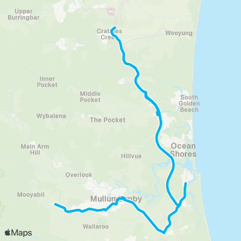 School buses Mooball to Mullumbimby and Mullumbimby Creek Schools via Brunswick Heads map