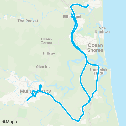 School buses Ocean Shores to Mullumbimby Schools via Brunswick Heads map