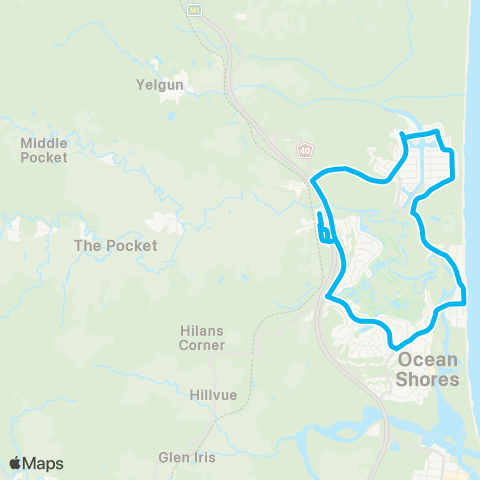 School buses Billinudgel to Ocean Shore Schools via The Pocket and New Brighton map
