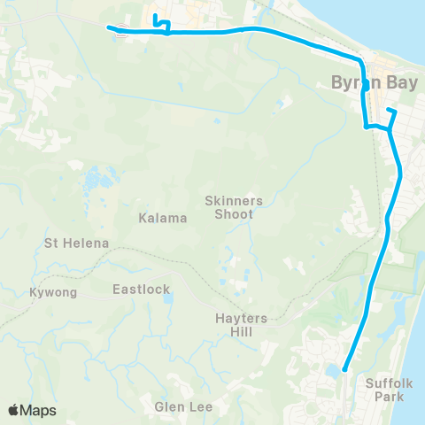 School buses Byron Bay Schools to Byron Bay via Ewingsdale and Suffolk Pk map