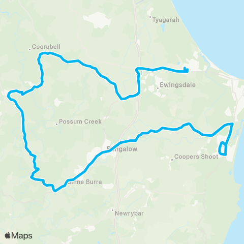 School buses Byron Bay High to Binna Burra, Federal and Byron Bay via Suffolk Pk map