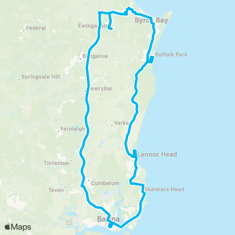 School buses Cape Byron Steiner to Byron Bay via Broken Head and Ballina map