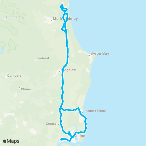 School buses N Ballina to Billinudgel via Ocean Shores map