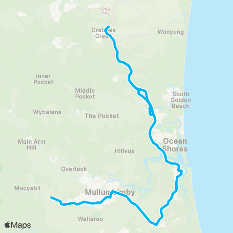 School buses Mullumbimby Creek and Mullumbimby Schools to Billinudgel map