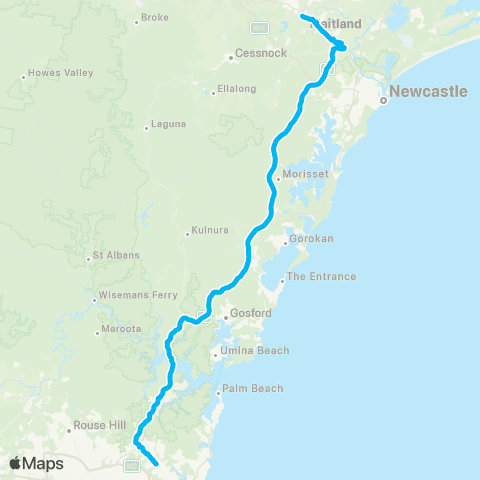 Temporary buses Gordon, then Hornsby, Berowra, Beresfield, Thornton, Victoria St, Maitland map