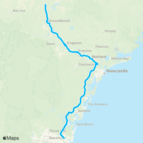 Temporary buses Gordon, Hornsby, Berowra, Beresfield, Thornton, Victoria St, Maitland, then all to Scone map