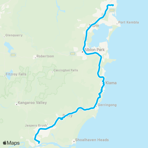 Temporary buses Wollongong, Kiama, then all stations to Bomaderry (Nowra) map