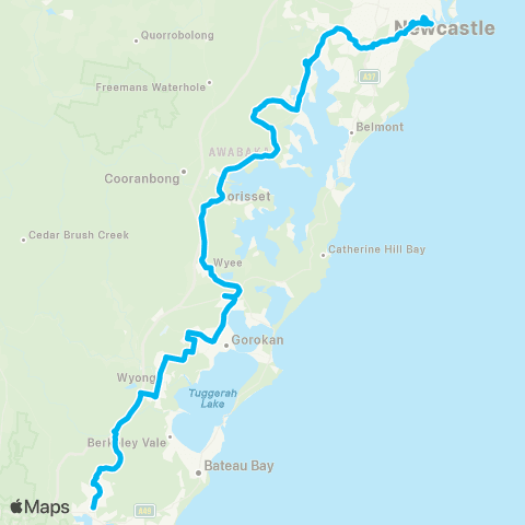 Temporary buses Gosford, then all stations to Newcastle map
