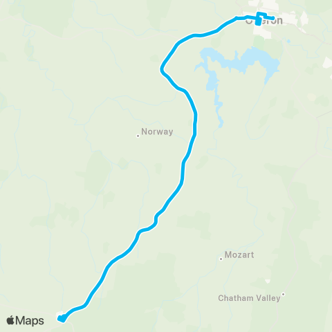 School buses Oberon Schools to Black Springs via Norway map