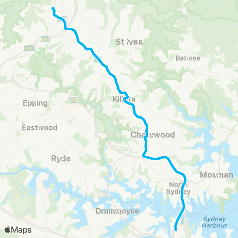 Temporary buses Wynyard, Chatswood, then all stations to Hornsby map