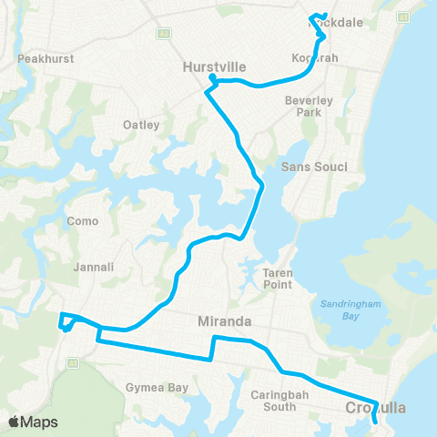 Temporary buses Rockdale, then all to Hurstville, Sutherland, all to Cronulla map