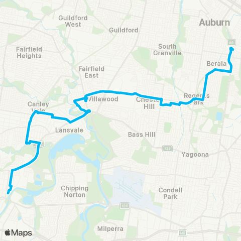 Temporary buses Lidcombe, then all stations to Liverpool via Regents Pk map