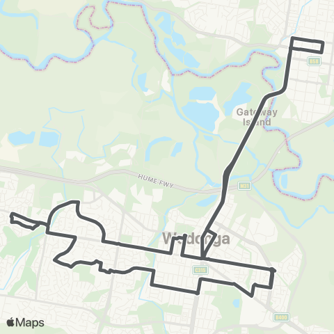 Private bus services Wodonga to Albury via Birallee and Oakmount (Loop Service) map