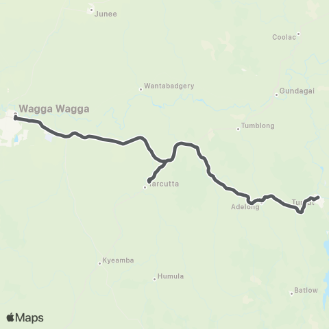 Private bus services Tumut to Wagga Wagga map