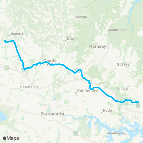 Temporary buses Chatswood to Tallawong (Limited Stops) map