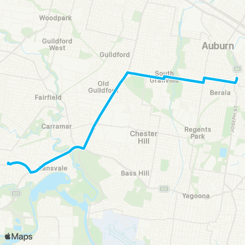 Temporary buses Cabramatta, then Lidcombe (Exp Service) map