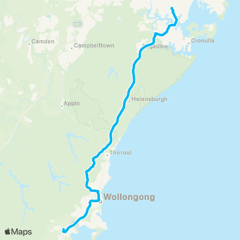 Temporary buses Hurstville, then Sutherland, Nth Wollongong, Wollongong, Dapto map