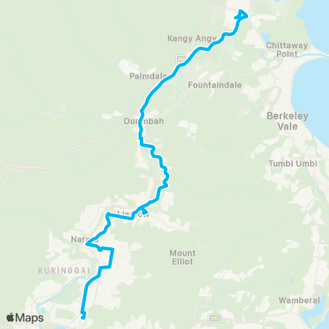 Central Coast Buses Network Tuggerah to Gosford via Lisarow map