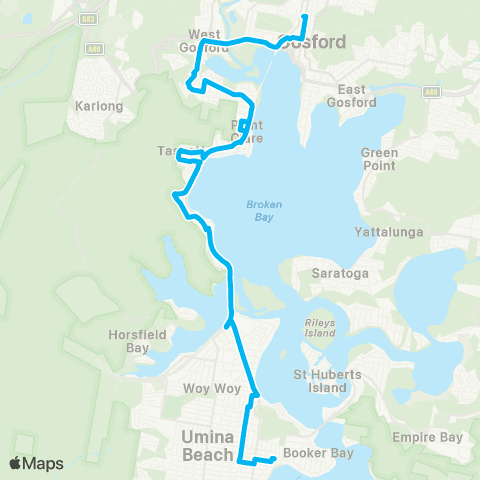 Central Coast Buses Network Ettalong Bch to Gosford via Pt Clare, Tascott & Woy Woy map