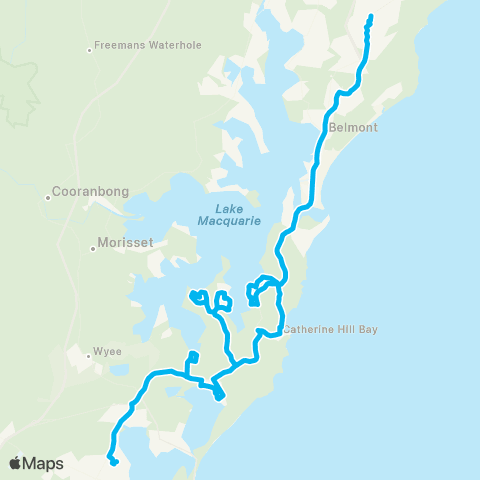 Central Coast Buses Network Lk Haven to Charlestown via Blue Haven, Gwandalan & Swansea map