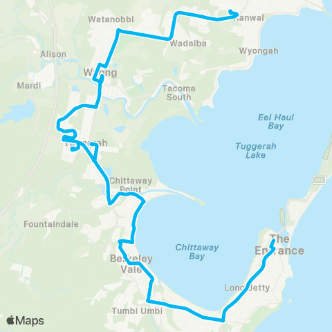 Central Coast Buses Network The Entrance to Wyong map