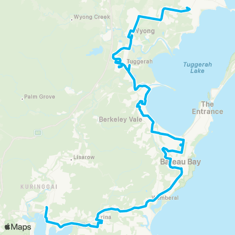 Central Coast Buses Network Wyong to Gosford map