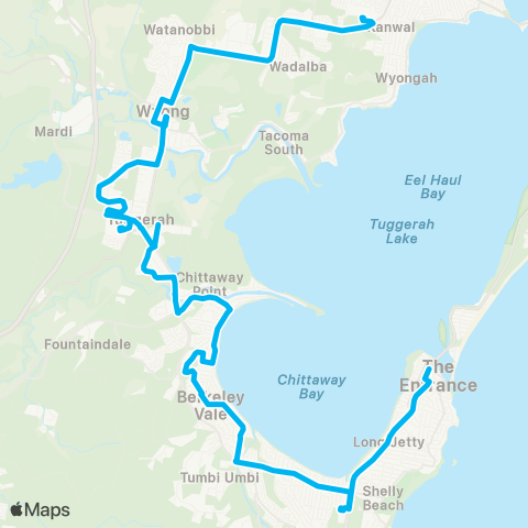 Central Coast Buses Network The Entrance to Wyong map