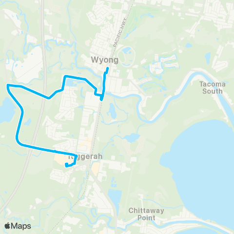 Central Coast Buses Network South Tacoma to Wyong (Loop Service) map
