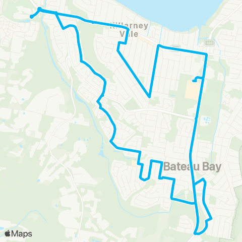 Central Coast Buses Network Mingara to Bay Village via Bateau Bay W map