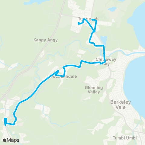 Central Coast Buses Network Ourimbah to Tuggerah map