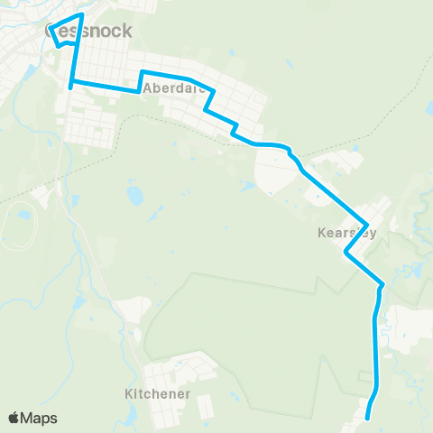 Hunter Buses Network Cessnock to Abernethy via Kearsley map