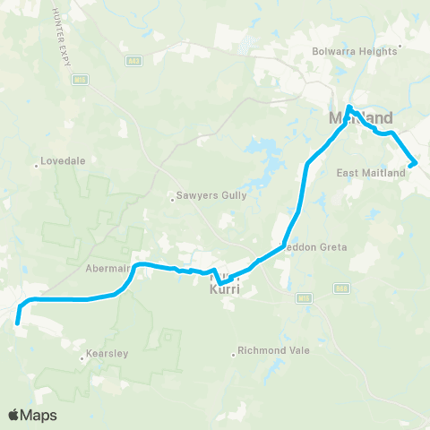 Hunter Buses Network Cessnock to Maitland via Kurri Kurri map