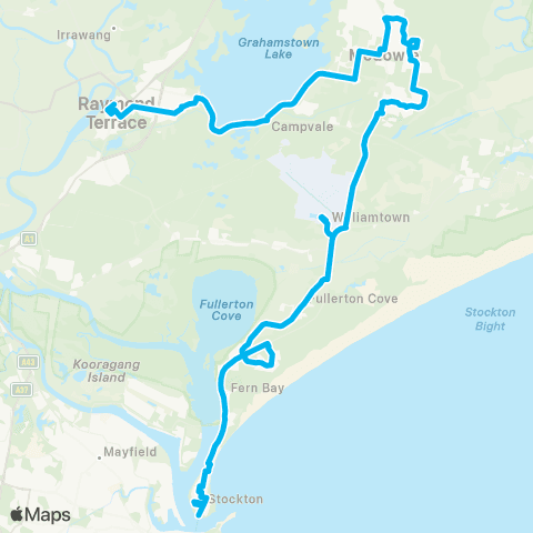 Hunter Buses Network Stockton to Raymond Terrace via Medowie map