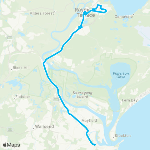 Hunter Buses Network Newcastle Interchange to Raymond Terrace map