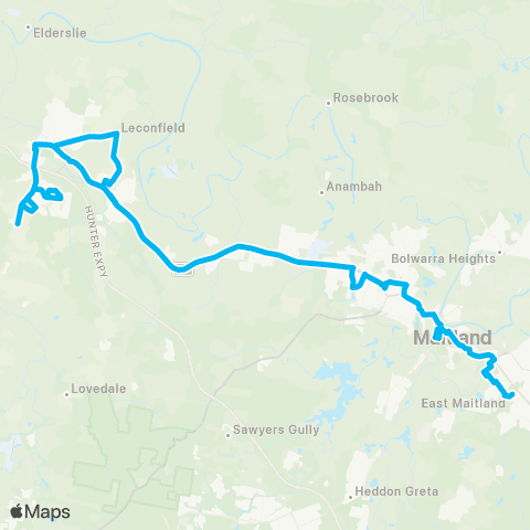Hunter Buses Network N Rothbury to Green Hills Shopping Ctr via Maitland map