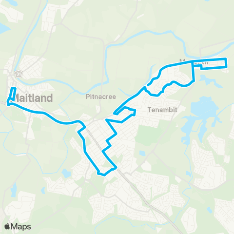 Hunter Buses Network Morpeth to Green Hills Shopping Ctr via Tenambit & E Maitland map