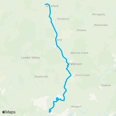 Hunter Buses Network Largs to Maitland via Bolwarra & Lorn map