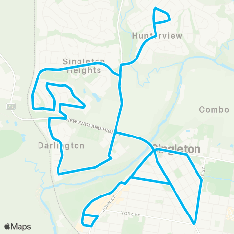 Hunter Buses Network Singleton to Hunterview via Darlington (Loop Service) map