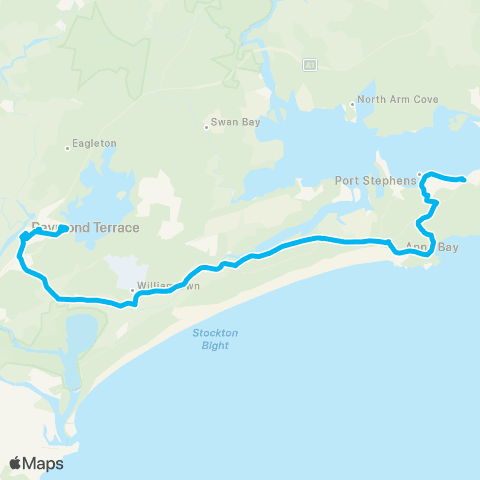 Hunter Buses Network Nelson Bay to Raymond Terrace map