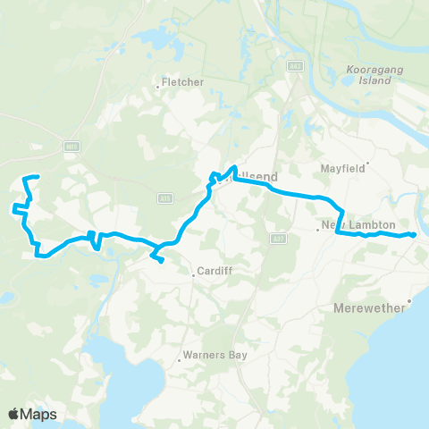 Hunter Buses Network Newcastle to West Wallsend map