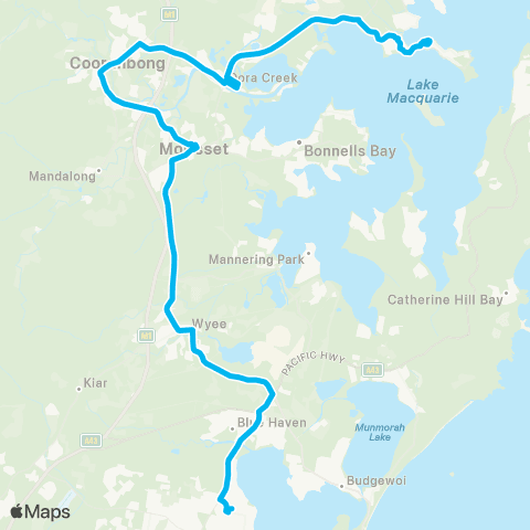 Hunter Buses Network Lake Haven to Wangi Wangi map