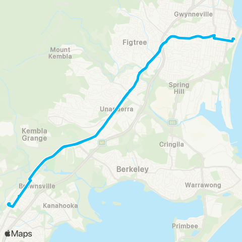 Illawarra Buses Network Wollongong to Horsley via Unanderra (Loop Service) map