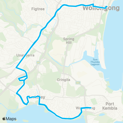 Illawarra Buses Network Wollongong to Warrawong via Unanderra (Loop Service) map