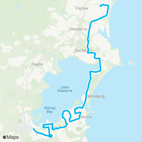 Illawarra Buses Network Oak Flats to Wollongong via Stockland Shellharbour map