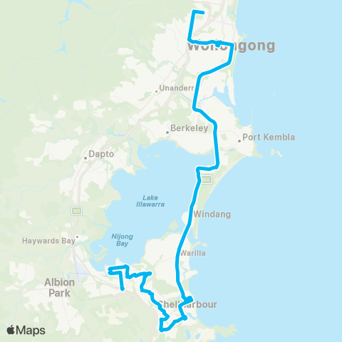 Illawarra Buses Network Shellharbour to Wollongong via Shell Cove & Warrawong map